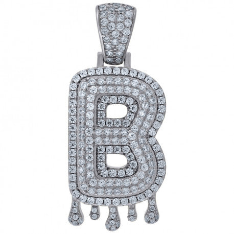 925 Solid Silver Unisex Bubble Dripping Initial Charm Pendant (5A Round Cut CZ Stones) Alphabet Letters A-Z