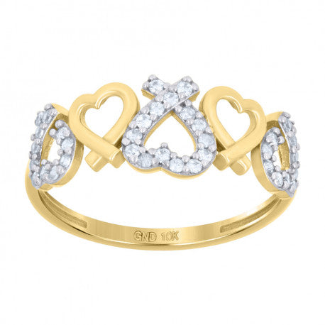 10kt Two-Tone Gold Womens Cubic-Zirconia Hearts Ring