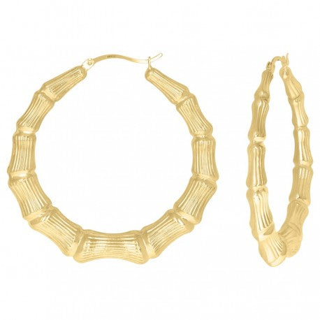 10kt Yellow Gold Womens Bamboo Hoop Earrings