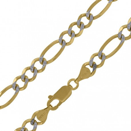 10kt Two-Tone(Yellow & White) Unisex 5.3mm Solid Figaro Pave Bracelet(7"inch to 9inch length)