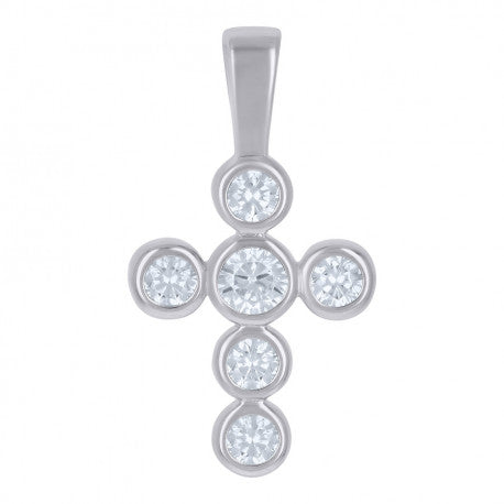 925 Solid Silver Womens Cubic-Zirconia Cross Religious Charm Pendant 112861