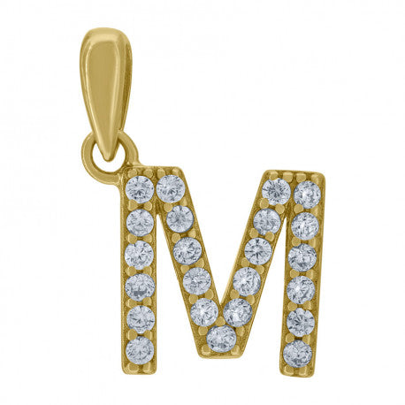 925 Solid Silver Yellow Gold Vermeil Unisex Micro Initial Charm Pendant (5A Round Cut CZ Stones) Alphabet Letters A-Z