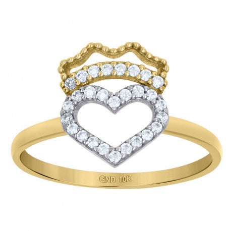 10kt Two-Tone Gold Womens Cubic-Zirconia Crown Heart Love Ring