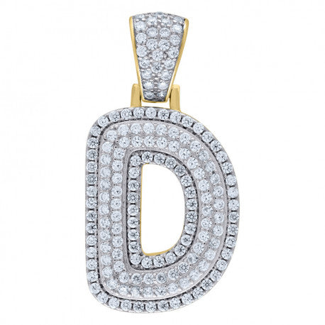 925 Solid Silver Yellow Gold Vermeil Unisex 3D Bubble Initial Charm Pendant (5A Round Cut CZ Stones) Alphabet Letters A-Z