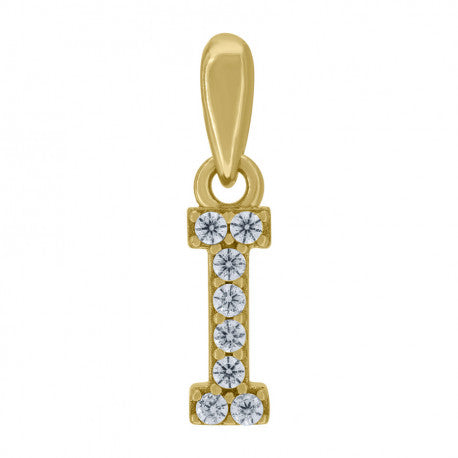 925 Solid Silver Yellow Gold Vermeil Unisex Micro Initial Charm Pendant (5A Round Cut CZ Stones) Alphabet Letters A-Z