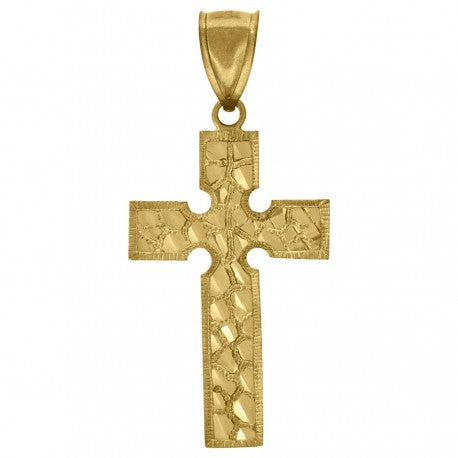 10kt Yellow Gold Unisex Nugget Cross Religious Charm Pendant