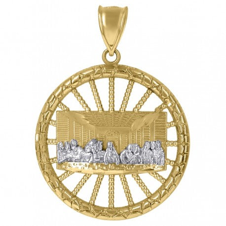 10kt Two-Tone Gold Mens Last Supper Nugget Border Religious Medallion Charm Pendant