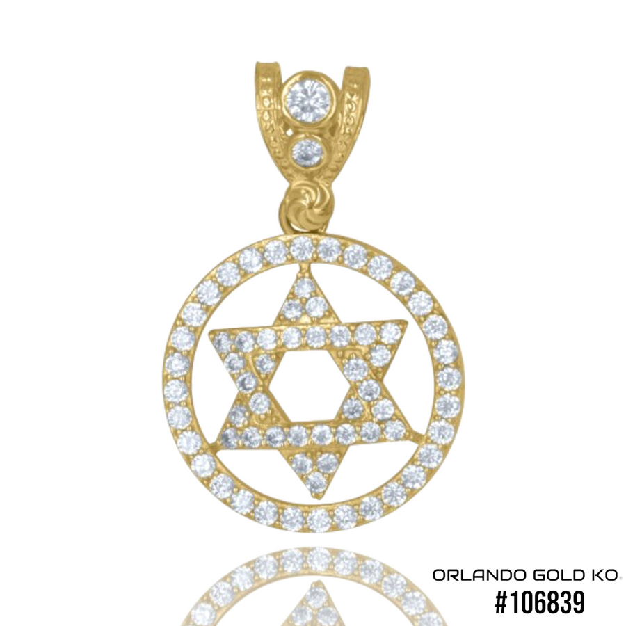 10kt Yellow Gold Mens Cubic Zirconia Star Of David Religious Medallion Charm Pendant #106839