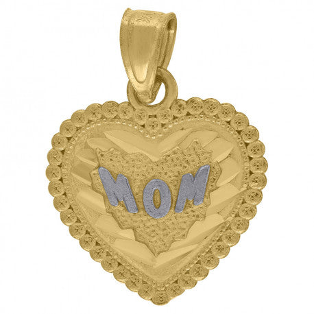 10kt Gold Two-Tone Diamond-Cut Womens Mom Heart Charm Pendant