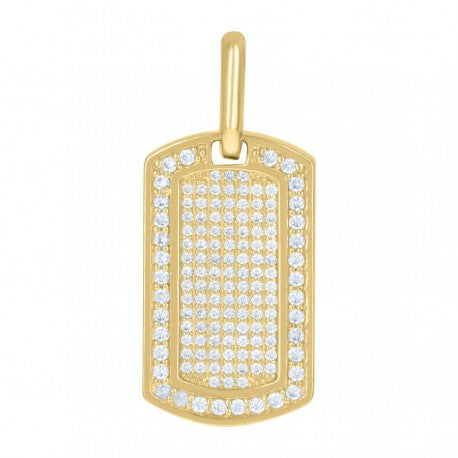 10kt Yellow Gold Mens Cubic-Zirconia Dog Tag Charm Pendant