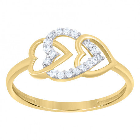 10kt Two-Tone Gold Womens Cubic-Zirconia Intertwined Heart Ring