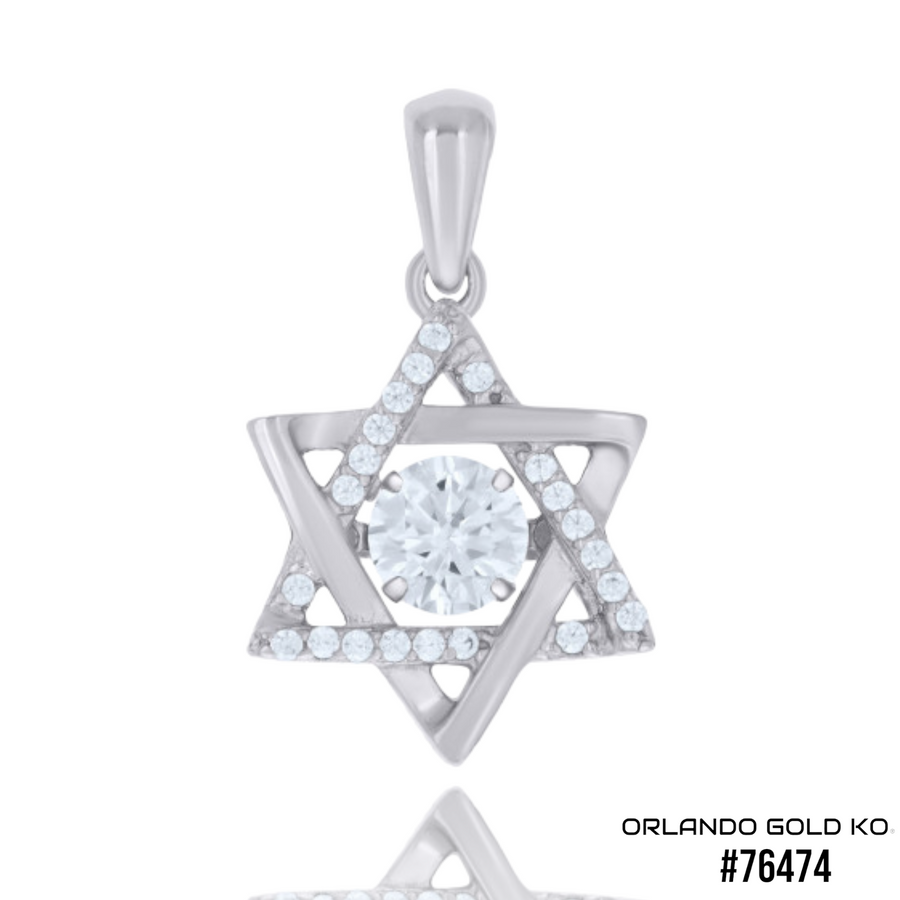 .925 Solid Silver Unisex Cubic-Zirconia Star Of David Symbol Religious Charm Pendant #76474