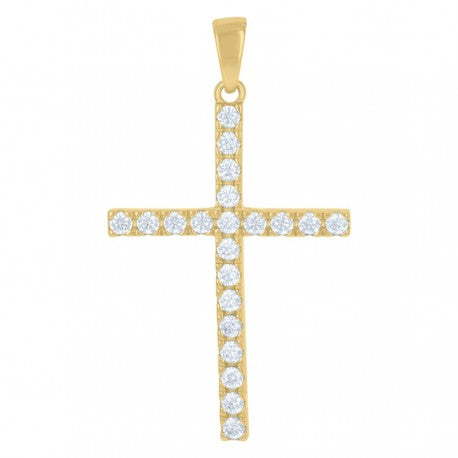 925 Solid Silver Yellow Tone Gold Vermeil Unisex Cubic-Zirconia Cross Religious Charm Pendant 112567