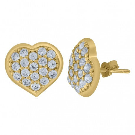 10kt Yellow Gold Unisex Cubic Zirconia Heart Stud Earrings