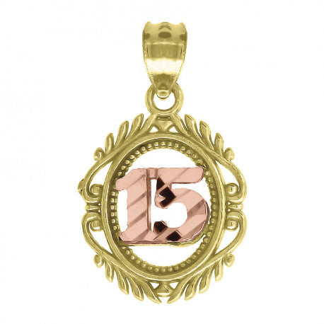 10kt Two-Tone Gold Womens Sweet 15 Anos Quinceanera Charm Pendant