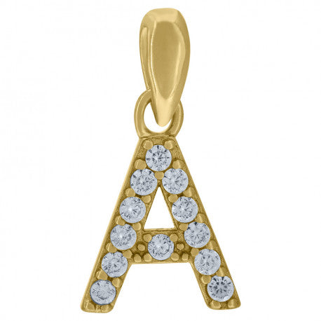 925 Solid Silver Yellow Gold Vermeil Unisex Micro Initial Charm Pendant (5A Round Cut CZ Stones) Alphabet Letters A-Z