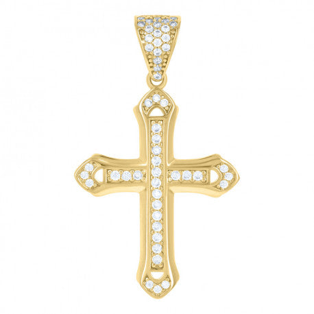 10kt Yellow Gold Mens Cubic-Zirconia Cross Religious Charm Pendant