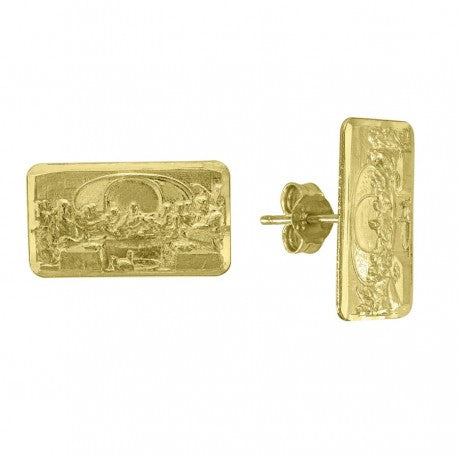 10kt Yellow Gold Textured Womens Last Supper 16mm X 9mm Religious Push Back Studs