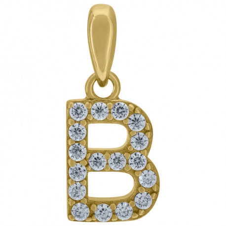 925 Solid Silver Yellow Gold Vermeil Unisex Micro Initial Charm Pendant (5A Round Cut CZ Stones) Alphabet Letters A-Z