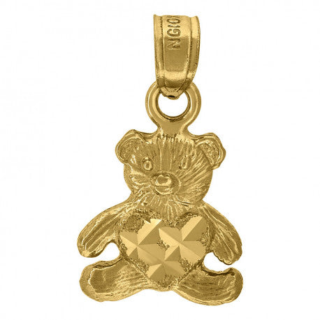 10kt Yellow Gold Womens Diamond-Cut Baby Teddy Bear Heart Charm Pendant