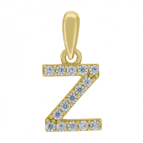 925 Solid Silver Yellow Gold Vermeil Unisex Micro Initial Charm Pendant (5A Round Cut CZ Stones) Alphabet Letters A-Z