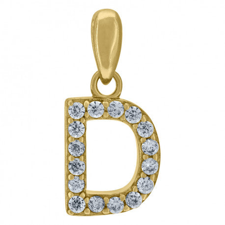 925 Solid Silver Yellow Gold Vermeil Unisex Micro Initial Charm Pendant (5A Round Cut CZ Stones) Alphabet Letters A-Z