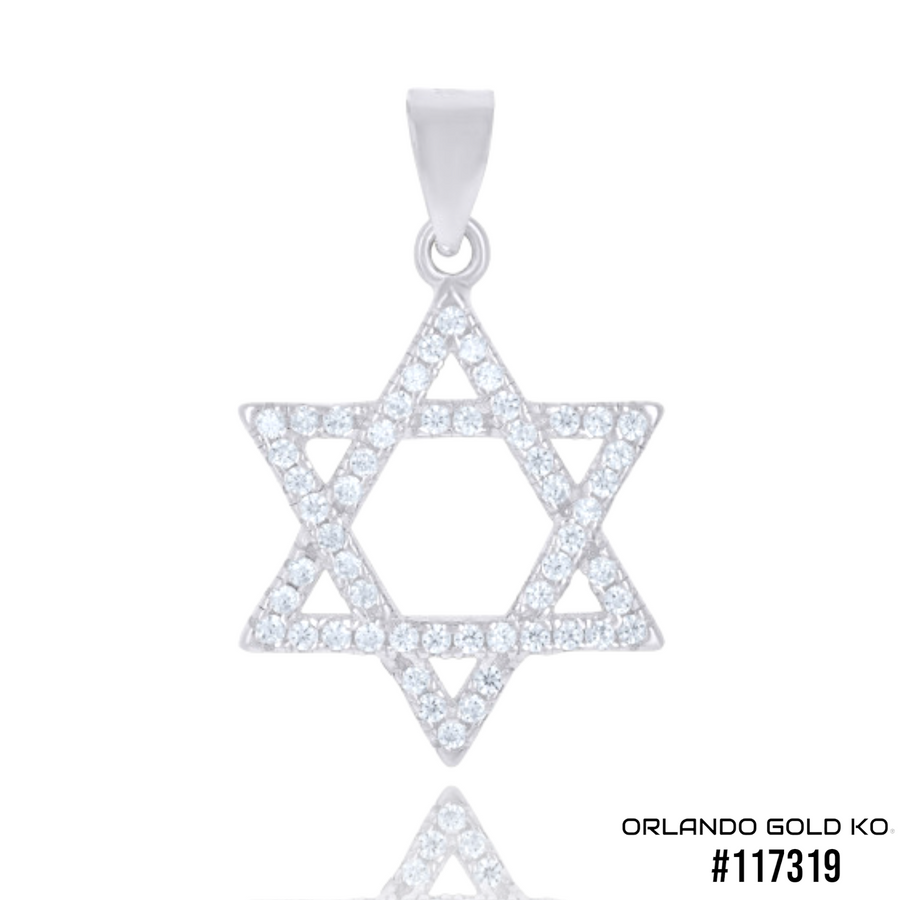 925 Solid Silver Unisex Cubic-Zirconia Star Of David Symbol Religious Charm Pendant #117319