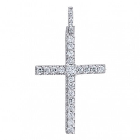 925 Solid Silver Unisex CZ Cross Religious Charm Pendant 76087