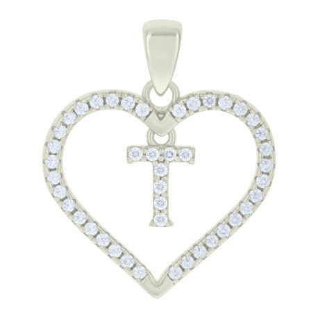 925 Silver White Initial Set 925 Silver Intial Heart Charm Pendant(Any Letter A-Z)+925 Silver 2mm Cuban Link Chain (Any Length) only $74.99 Entire Set!