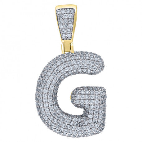 925 Solid Silver Yellow Gold Vermeil Unisex Bubble Initial Charm Pendant (5A Round Cut CZ Stones) Alphabet Letters A-Z