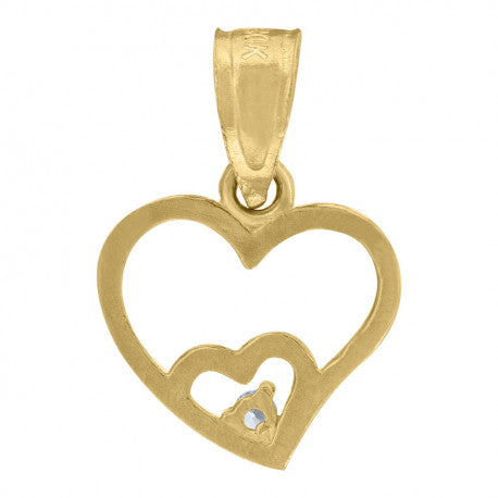 10kt Gold Two-Tone Cubic-Zirconia Womens Double Heart Charm Pendant