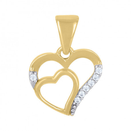 10kt Two-tone Gold Womens Cubic-Zirconia Double Heart Charm Pendant