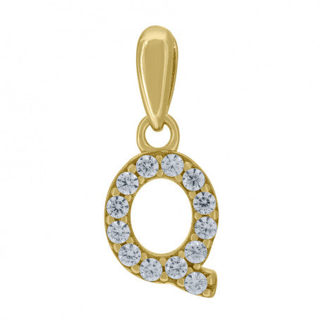 925 Solid Silver Yellow Gold Vermeil Unisex Micro Initial Charm Pendant (5A Round Cut CZ Stones) Alphabet Letters A-Z