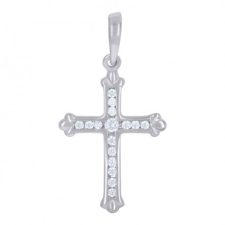 925 Solid Silver Unisex Cubic-Zirconia Cross Religious Charm Pendant 111052