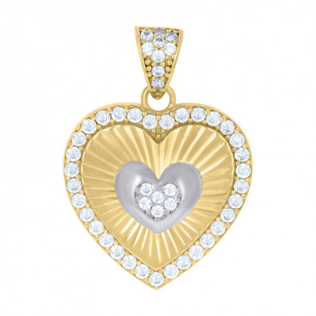 10kt Two-tone Gold Womens Cubic-Zirconia Heart Charm Pendant