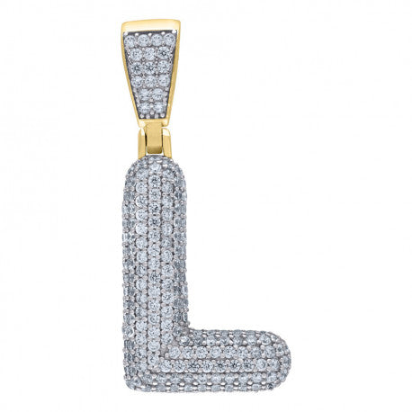 925 Solid Silver Yellow Gold Vermeil Unisex Bubble Initial Charm Pendant (5A Round Cut CZ Stones) Alphabet Letters A-Z