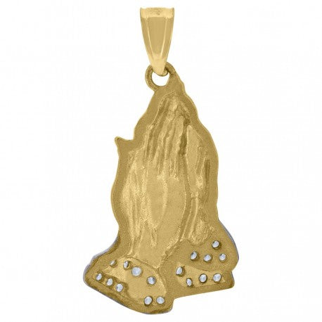 10kt Two-Tone Gold Unisex Cubic-Zirconia Religious Praying Hands Charm Pendant