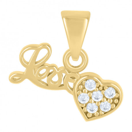 10kt Yellow Gold Womens Cubic-Zirconia Love Heart Charm Pendant