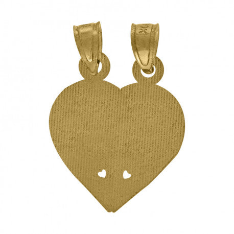 10kt Yellow Gold Diamond-Cut Unisex Boy Girl Friend Broken Heart Charm Pendant