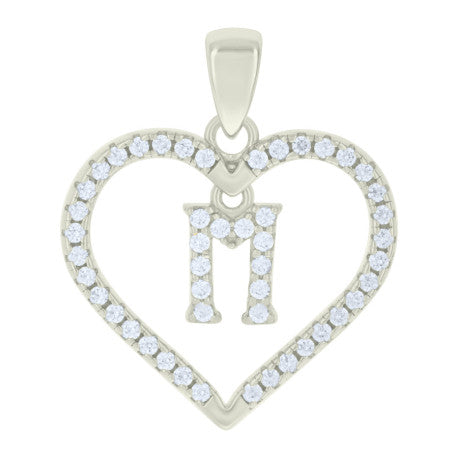 925 Silver White Initial Set 925 Silver Intial Heart Charm Pendant(Any Letter A-Z)+925 Silver 2mm Cuban Link Chain (Any Length) only $74.99 Entire Set!