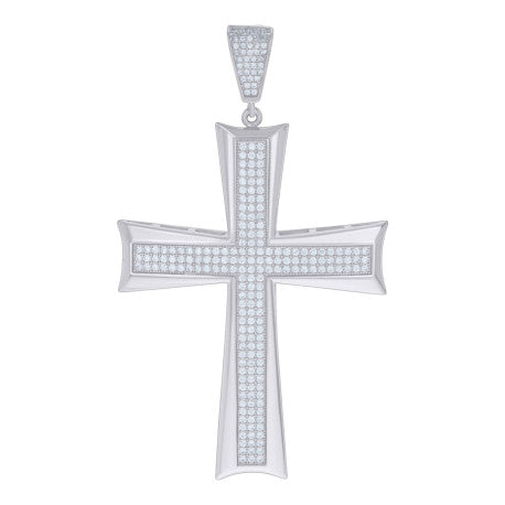 925 Solid Silver Mens Cubic-Zirconia Cross Religious Charm Pendant 118689