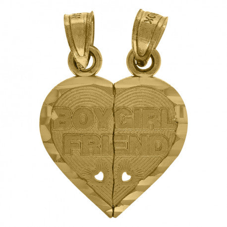 10kt Yellow Gold Diamond-Cut Unisex Boy Girl Friend Broken Heart Charm Pendant
