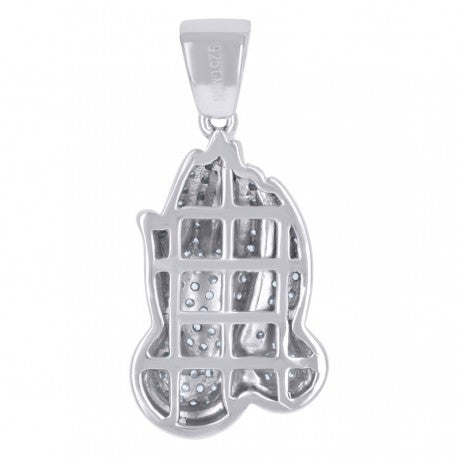 .925 Solid Silver Mens Cubic-Zirconia Praying Hands Symbol Religious Charm Pendant 113824