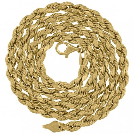 10kt Yellow Gold Mens Hollow Rope Chain 6mm 20 to 24 inches