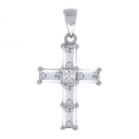 925 Solid Silver Mens Cubic-Zirconia Cross Religious Charm Pendant 36481