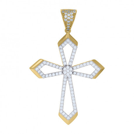 10kt Two-tone Gold Mens Cubic-Zirconia Cross Religious Charm Pendant