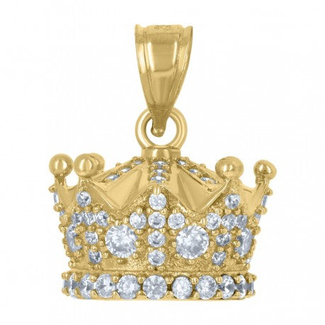 10kt Yellow Gold Mens Cubic-Zirconia Crown Fashion Charm Pendant