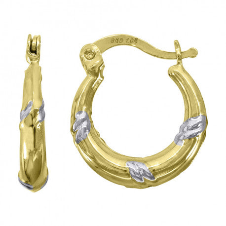 10kt Two-Tone(Yellow& White) Gold Womens Twisted Hoop Earrings