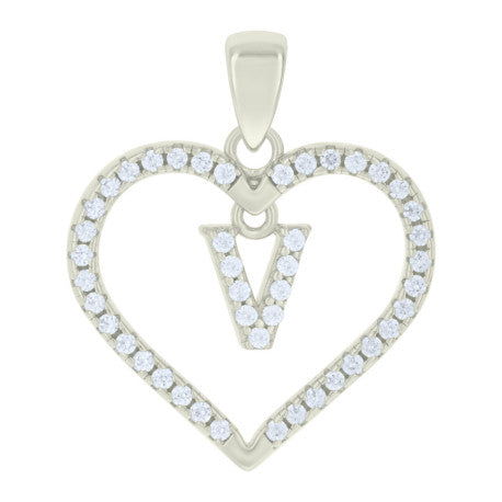 925 Silver White Initial Set 925 Silver Intial Heart Charm Pendant(Any Letter A-Z)+925 Silver 2mm Cuban Link Chain (Any Length) only $74.99 Entire Set!