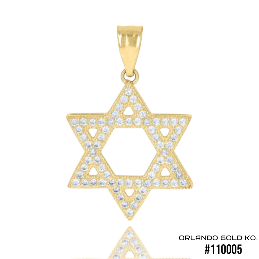 10kt Yellow Gold Mens Cubic-Zirconia Star Of David Religious Symbol Charm Pendant #110005